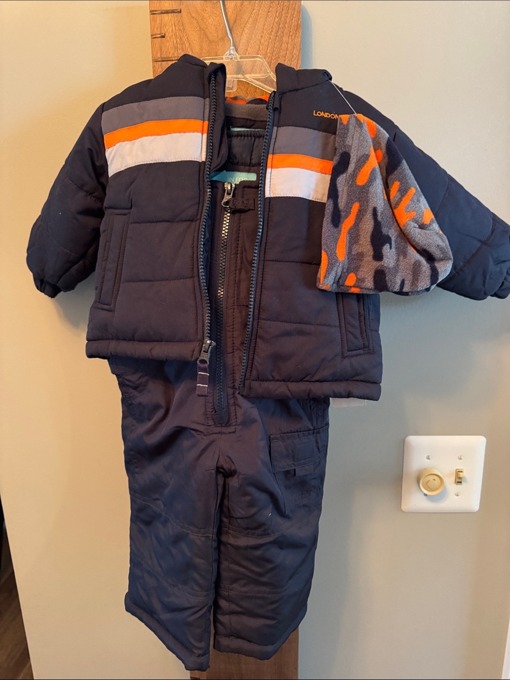 London Fog Toddler Boys Navy Snowsuit with Orange & Gray Accents